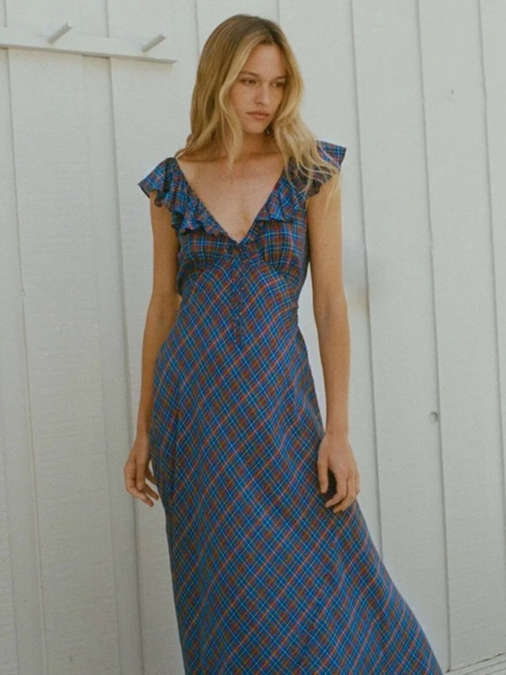 Doen Lulani Dress in Azure French Plaid XS